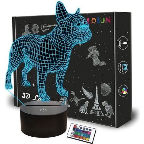 TAISHENGDA Französische Bulldogge Lampe, Fernbedienung, 16 wechselnde Farben, 3D-Optische-Täuschungs-Lampe für Kinder - Perfekte Geschenke für Jungen und Mädchen zu Weihnachten, Geburtstagen oder Part (1/5)
