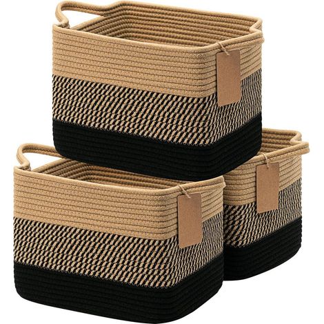 3er Set Aufbewahrungskorb geflochten, schwarze Jute, mit Griffen, 33x25x23 cm (1/5)