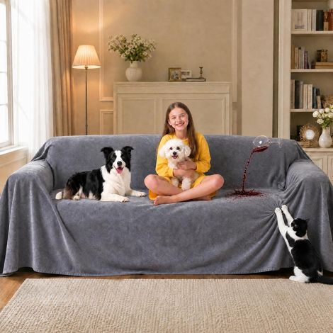 Housse Protection Grand Canapé, Protege Canapé Imperméable 3 Place, Protege Canape Chien, Housse de Canapé Anti Pipi, Housse de Canapé Anti Poil de Chien, Gris, 380x180cm (1/5)