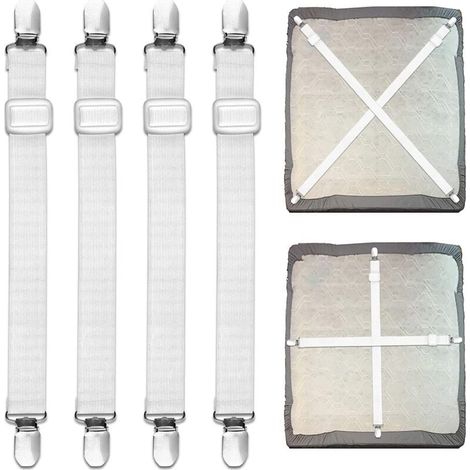 4 soportes para sábanas ajustables (de 35 cm a 210 cm), aptos para todo tipo de camas, colchones y sofás (blancos) (1/4)