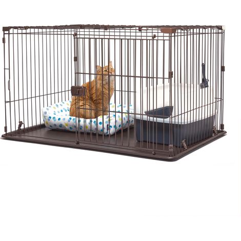 Iris Ohyama Estensione per recinto per cani, A66cm, Con porta con serratura, Marrone, con Tetto, Metal, Parco, Per Cucciolo, Gatti, Interni, Esterni, Gabbia, Cuccia, Montaggio Facile, STS-1200TY