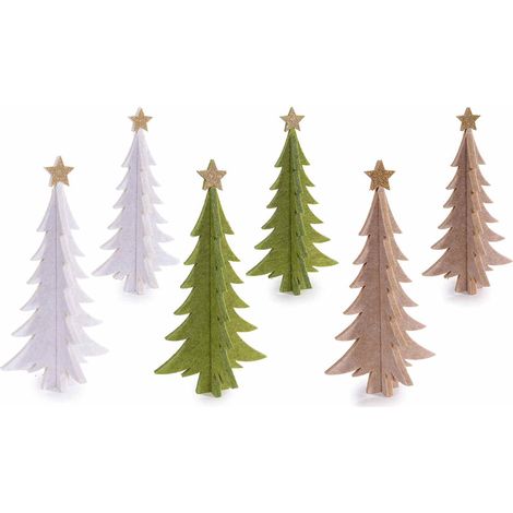 Alberi di Natale decorativi in panno con stella dorata glitterata, set da 3 pezzi, Grande: cm 15,5x15,5x30 H