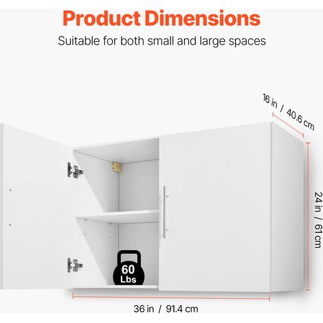 Armoire murale de buanderie à 2 niveaux, placard de rangement suspendu avec étagère réglable, meuble de rangement avec 2 portes, po… (1/5)