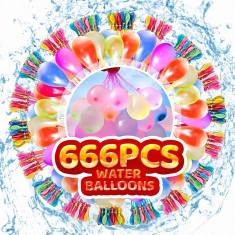 666 Wasserbomben, selbstverschließende Wasserballons mit 4 Verbindungsstücken  Schnelles Befüllen in 60 Sekunden. Selbstverschließend, kein Knoten. Für Pool, Strand und Sommerspiele für Kinder und Erw (1/5)