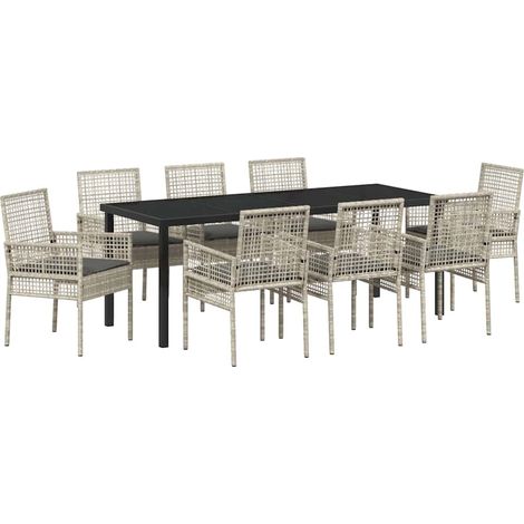 Maison Exclusive - Garten Essgruppe mit Kissen 9 pcs Hellgrau Pol