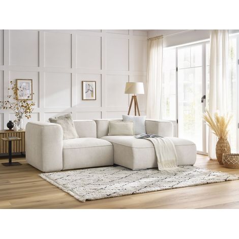 Bobochic – Canapé d'angle fixe compact 3 places – Tissu texturé 100% polyester – Longueur 260cm – Largeur 165cm – Style moderne blanc (1/5)