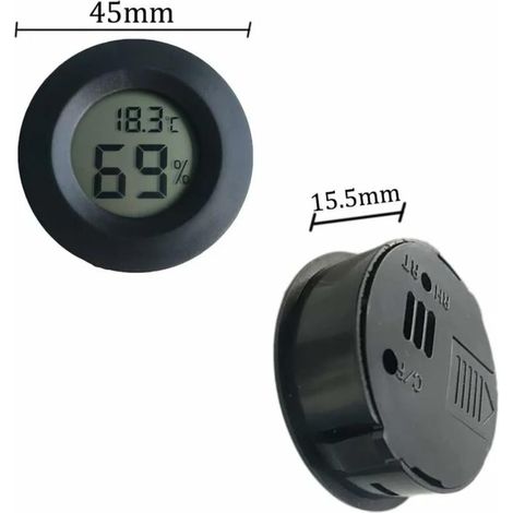 Thermomètre Mini 4.5cm Noir Thermomètre Hygrometre Digital,Écran LCD Digital Intérieur extérieure Portable thermometre Rond Piles Incluses,pour Chambre Bébé Maison Réfrigérateur Bureau Entrepôt Cave a (1/4)