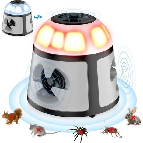 Repelente ultrasónico para ratones con protección de 360 grados, cuatro modos y luz intermitente, cubre un área de 600 metros cuadrados. - Crezuo