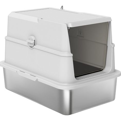 Tiragraffi per gatti in acciaio inox con coperchio, interno XL, grigio chiaro, con pala - MODENUIT (1/5)