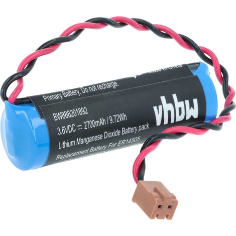 vhbw Batterie kompatibel mit Toshiba LS14500-PR-M, ER6VCT PLC Programmable Logic Controller (2700 mAh, 3,6 V, Li-SOCl2)