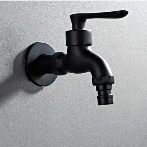 Generic black bathroom tap, single cold water tap, wall-mounted washing machine tap, single cold water tap, black garden tap (1/3)