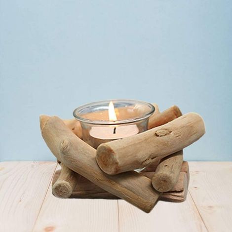 Bougeoir en bois naturel en bois flotté avec support pour bougie et tasse en verre-Fei Yu (1/4)