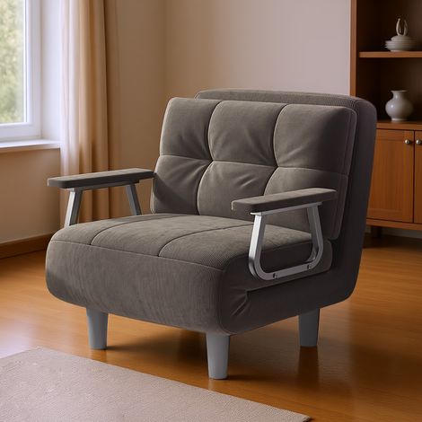 Divano letto/poltrona, trasformabile, 1 posto - Elevato comfort, staccabile, con cuscino, braccioli e gambe in metallo (Khaki)