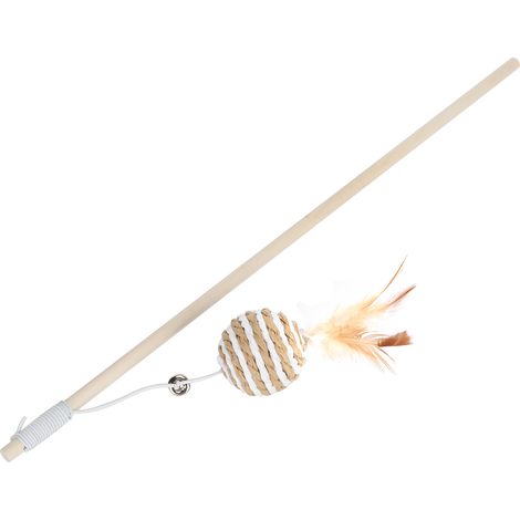 Baguette en bois pour chat avec balle ronde et plumes - Jouet interactif pour chatons (1/5)