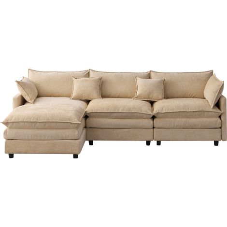 CHICFURN Sofá rinconero modular 267x154x85 cm chenilla beige con chaise longue y puff