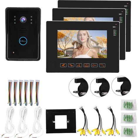 Interphone vidéo filaire 9 pouces, kit sonnette caméra de porte, système d'accès 110-240V (UK) (1/5)
