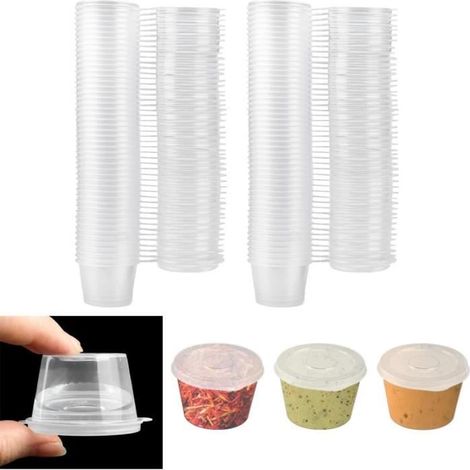 Vaschette per salse in plastica - 25 ml - 100 pezzi - A tenuta stagna - Trasparenti - Impilabili (1/4)