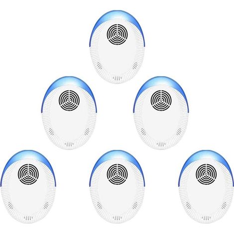 Lot de 6 répulsifs rongeurs et insectes, répulsif à ultrasons, non toxique, sans odeur, très efficace, puissant, blanc (1/5)