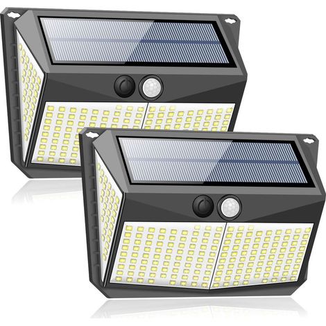 Lot de 2 lampes solaires d'extérieur à 228 LED avec détecteur de mouvement solaire avec 3 modèles de travail, 2200 mAh étanches pour jardin décoratifs