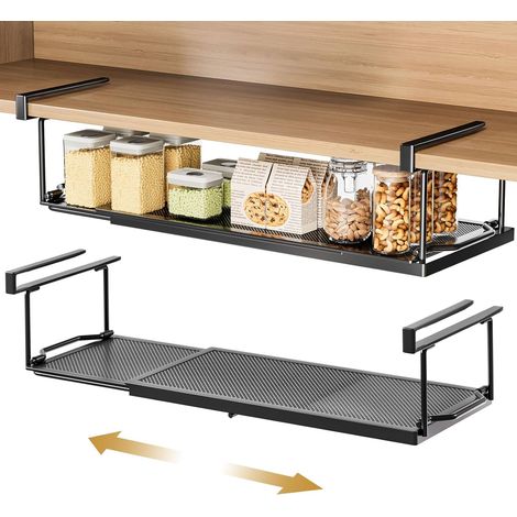 Lot de 2 Paniers Suspendus Métal Réglables 38-70cm Pour Cuisine Armoire Chaussures Noir