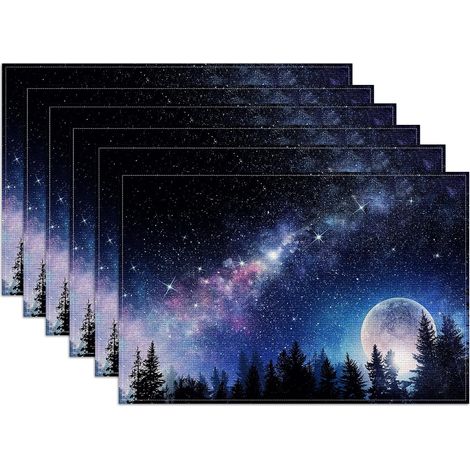 Juego de 6 manteles individuales de poliéster, 45 x 30 cm, lavables, resistentes a las manchas, manteles individuales decorativos para estilo rústico, cocina y mesa. (1/5)