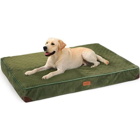 Panier pour Chien, Panier Orthopédique en Peluche Velours Côtelé avec Housse Lavable, Lit Imperméable pour Caisse, XL Tapis pour Chats avec Fond Anti-Dérapant, Vert (1/5)