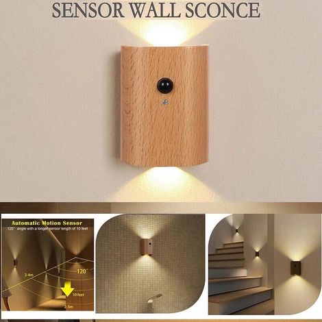 Applique Murale LED Capteur de Mouvement PIR Rechargeable USB Induction Corps Lumière Créative Couloir Maison 1pc Bois (1/5)