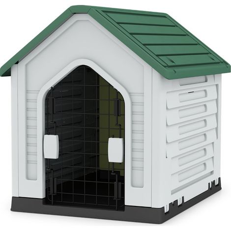 Cuccia in plastica per animali domestici 66,5 x 52 x 60 cm riparo sicuro con ventilazione tetto spiovente in PP verde 200012919