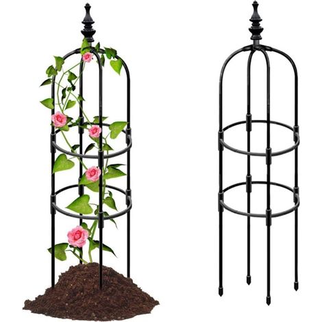 Tuteur en forme d'obélisque, support pour plantes grimpantes d'extérieur en forme d'arche, noir, 120 cm (4 pieds) de hauteur. (1/5)