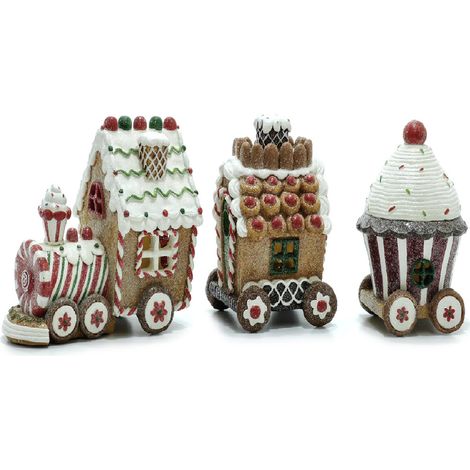 Treno pan di zenzero con vagoni trenino natalizio porta dolci omino biscotto con luci spettacolare in ceramica ottima idea regalo (1/5)