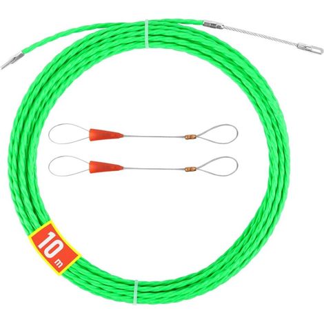 (Vert) Aiguille d'électricien 10 m, tire-câble électrique 4 mm, tire-câble avec 2 têtes de guidage flexibles, aiguille à câble, enfile-câble électrique pour la pose de gaines de câbles (1/5)