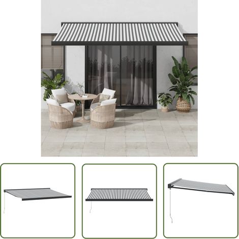 The Living Store Markise Einziehbar Anthrazit und Weiß 4,5x3 m Stoff & Aluminium - Markise - Terrassenmarkise - Gartendekoration - Sonnenschutz - Outdoor Möbel (1/5)
