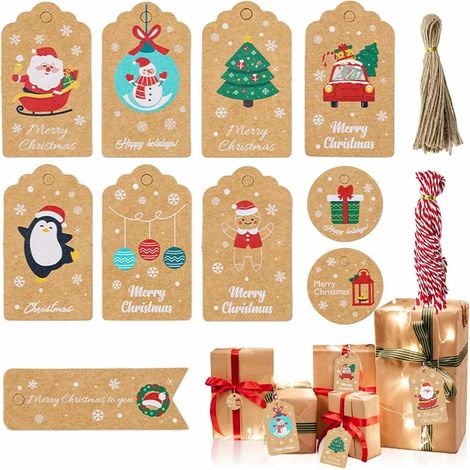 Weihnachtsanhänger, Geschenkanhänger, 100 Stück Geschenkanhänger aus Kraftpapier zum Verpacken von Weihnachtsgeschenken und zum Dekorieren des Weihnachtsbaums. (1/5)