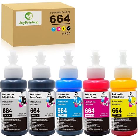 664 Encre Recharge Compatible pour Epson T664 Bouteille d'encre Multipack pour Epson ET-2500 ET-2550 ET-2600 ET-2650 ET-4500 ET-14000 L100 L110 L120 L130 L132 L200 L210 L220 L1300 (1/5)