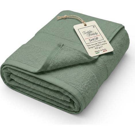 Telo Doccia Asparago 100x150 in Spugna 100% Cotone 450 g/m² Made in Italy
