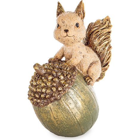 Statuetta decorativa a forma di scoiattolo su una ghianda con glitter, 17 cm. (1/5)