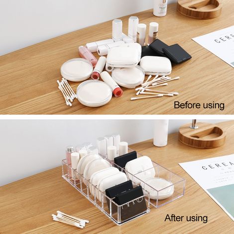 Organisateur de maquillage détachable, transparent, à 6 compartiments, en plastique, pour le rangement de cosmétiques et de bijoux. Boîte de rangement pour tiroirs. (1/5)