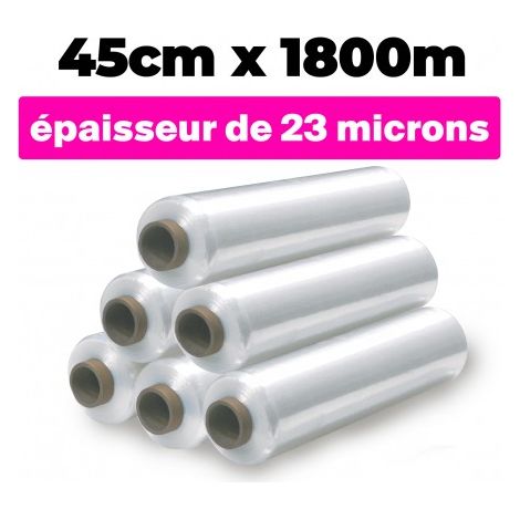LOT DE 6 ROULEAUX FILM ÉTIRABLE TRANSPARENT 45cmx1800m et (1/2)