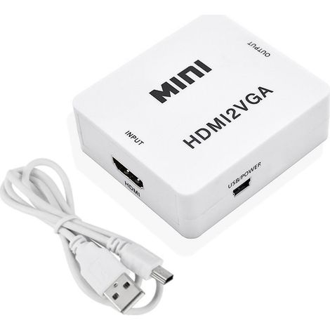 Adaptateur VGA 1080p compatible avec PC, ordinateur portable, boîtier TV, écran d'ordinateur et projecteur (blanc) (1/5)