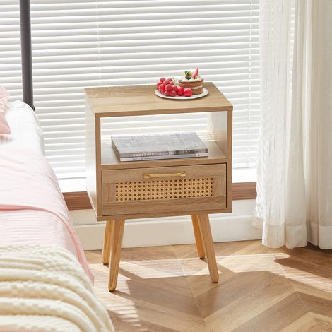 URBAN MEUBLE Table de chevet en effet rotin avec tiroir 40x30x55cm (1/5)