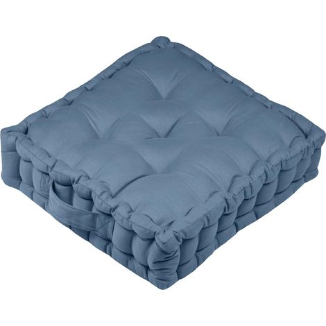 Cojín de suelo de 40x40 cm, satén de algodón Oxford azul tormenta, asiento cómodo. (1/3)