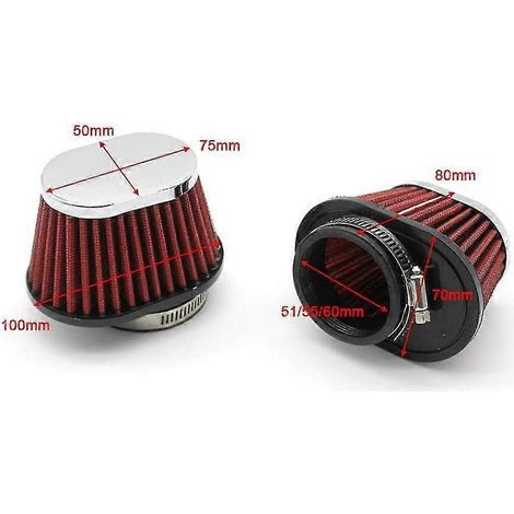 1 Stück Universal-Rund-Kegel-Luftfilter für Auto und Motorrad, 51 mm (2 Zoll) Ansaugfilter – Rot