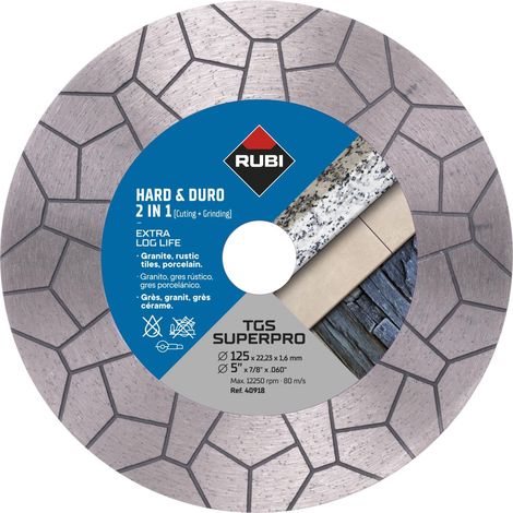 Rubi – Disque diamant 125 mm pour meuleuse – Segments turbo pour coupe rapide – Meulage matériaux – 40918