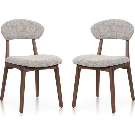 Lot de 2 chaises LINA en bois aspect noyer et tissu chiné rembourré (1/5)
