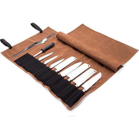 Sac à couteaux de chef en toile cirée imperméable avec fermeture éclair 15 emplacements pour ustensiles de cuisin (1/5)