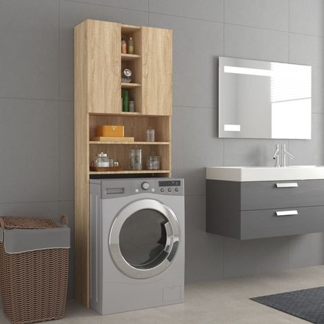 Meuble pour machine à laver Meuble de salle de bain Meuble WC Moderne Chêne sonoma 64x25,5x190 cm NAJO4578 (1/5)
