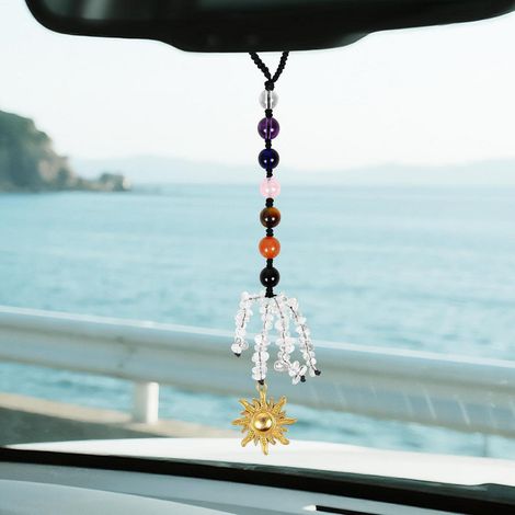 Décoration de rétroviseur de voiture 7 chakras soleil perles de cristal colorées (1/5)