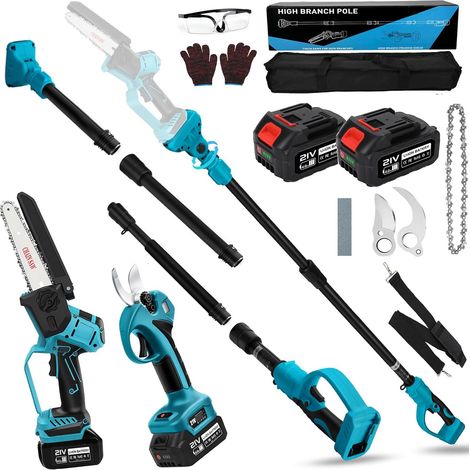 2 x 4000 mAh Battery Electric Telescopic Chainsaw and Pruner 6 Inch 4 in 1 Mini Cordless Chainsaw Pole Pruner Battery Pruner, 45mm Electric Pruning Shears (1/5)