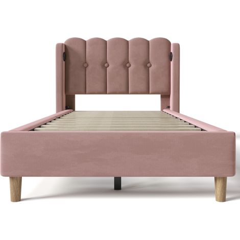 Lit simple velours rose 90x200cm, recharge USB-C et lattes (1/5)