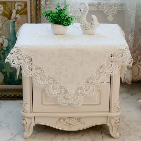 Nappe de chevet carrée, housse de table de chevet, coussin anti-poussière (1 pièce, blanc pur 038)